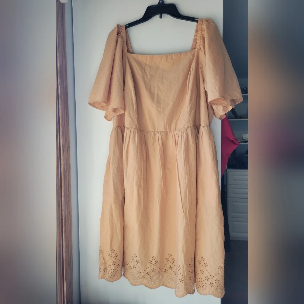 Lane Bryant NEW Flutter Sleeve Eyelet Dress Tan Women's Plus Size 22 NWT